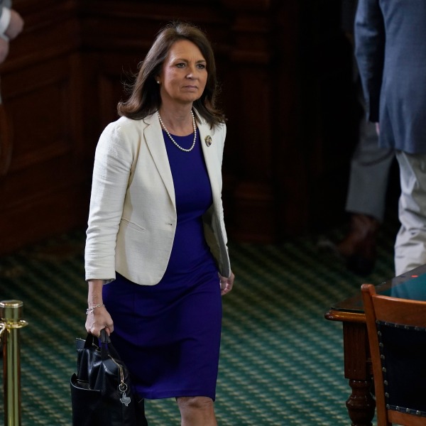 Texas state Sen. Angela Paxton, R-McKinney, wife of impeached state Attorney General Ken Paxton, arrives to the Senate Chamber at the Texas Capitol in Austin, Texas, Monday, May 29, 2023. The historic impeachment of Paxton is plunging Republicans into a bruising fight over whether to banish one of their own in America's biggest red state. (AP Photo/Eric Gay)