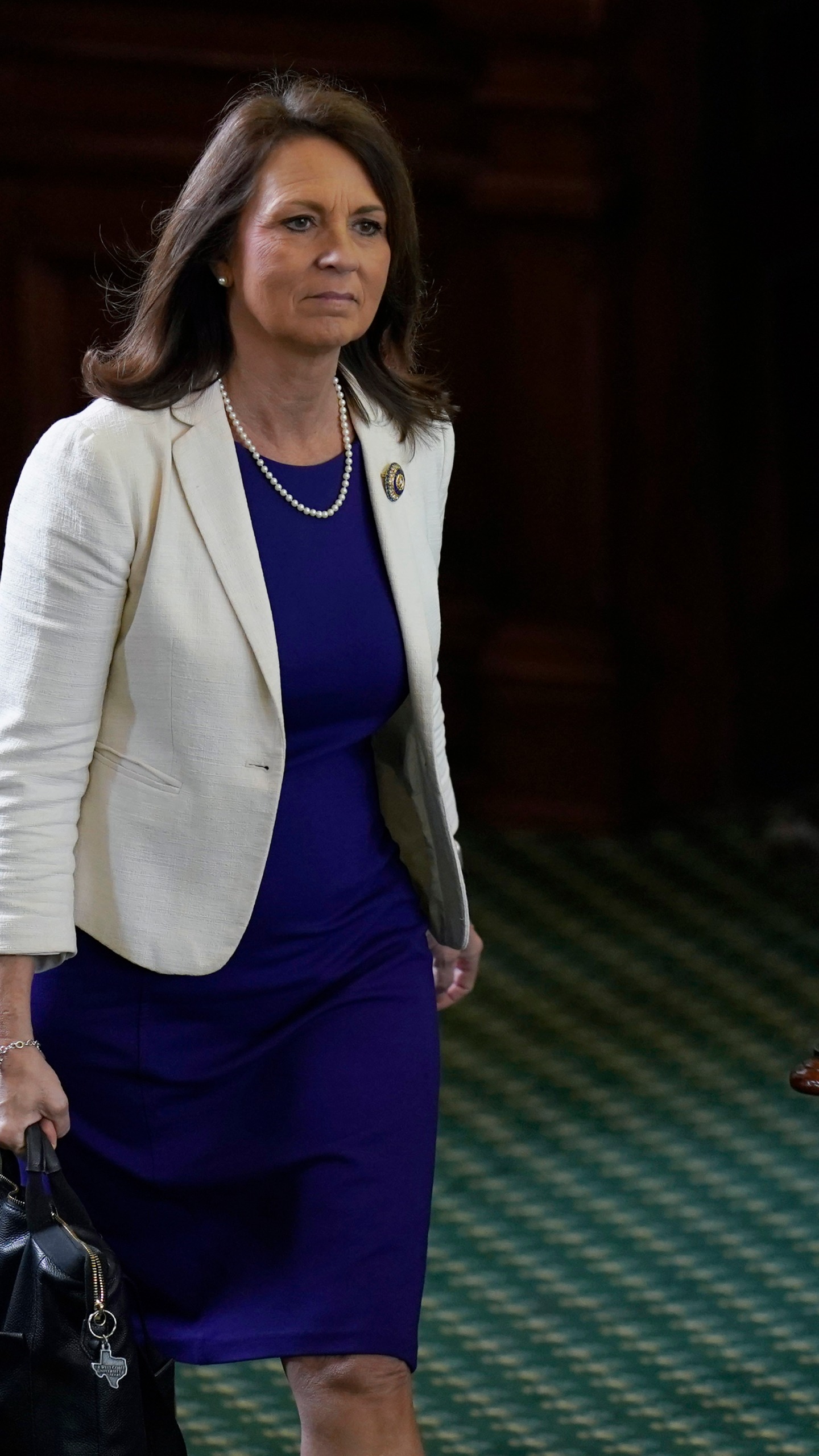 Texas state Sen. Angela Paxton, R-McKinney, wife of impeached state Attorney General Ken Paxton, arrives to the Senate Chamber at the Texas Capitol in Austin, Texas, Monday, May 29, 2023. The historic impeachment of Paxton is plunging Republicans into a bruising fight over whether to banish one of their own in America's biggest red state. (AP Photo/Eric Gay)